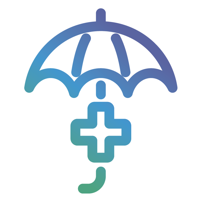 Medicare Education icon Umbrella with Care icon