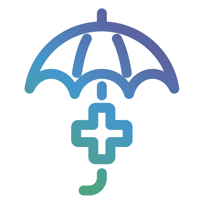 Medicare Education icon Umbrella with Care icon