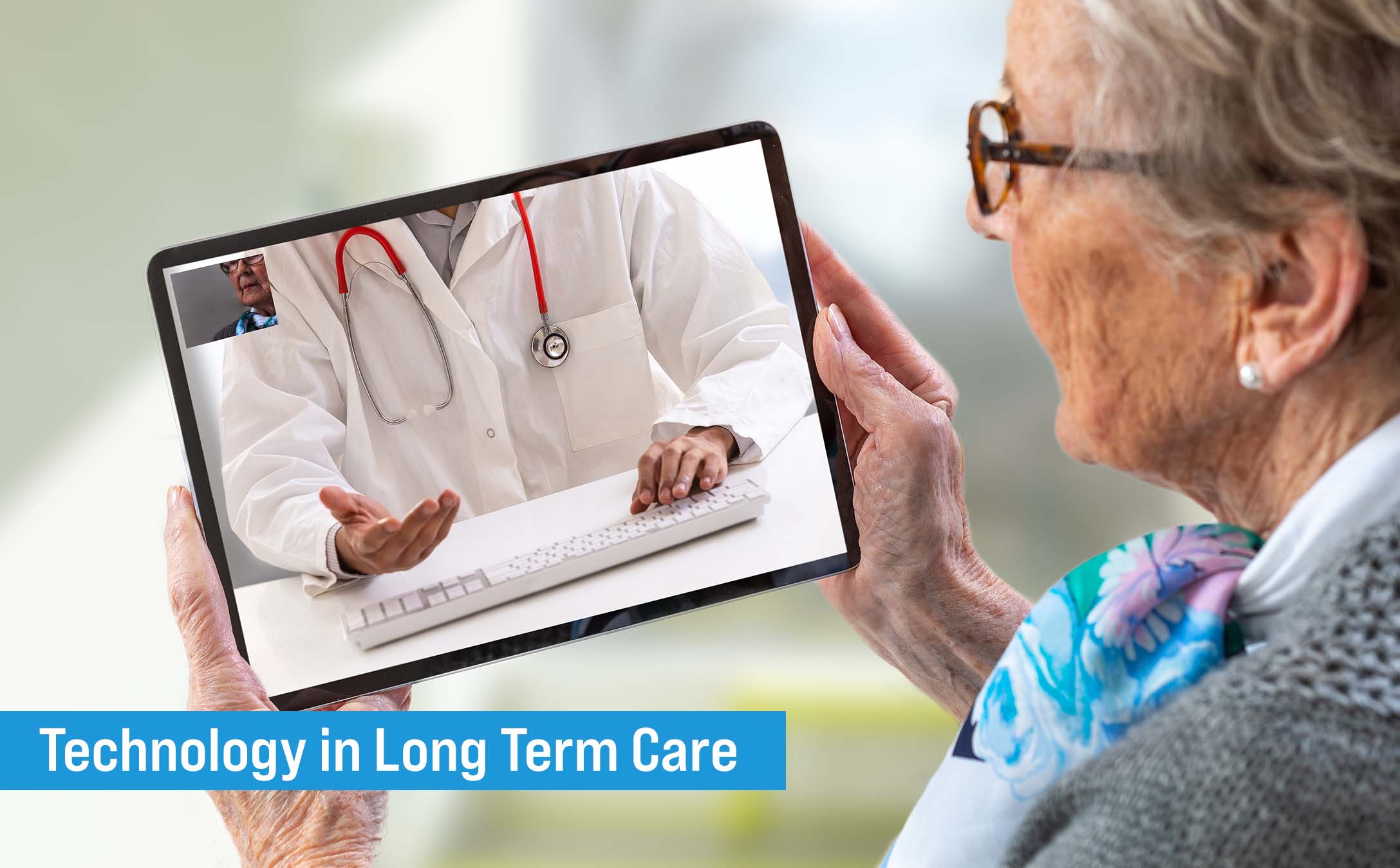 Senior in a remote session with doctor on tablet